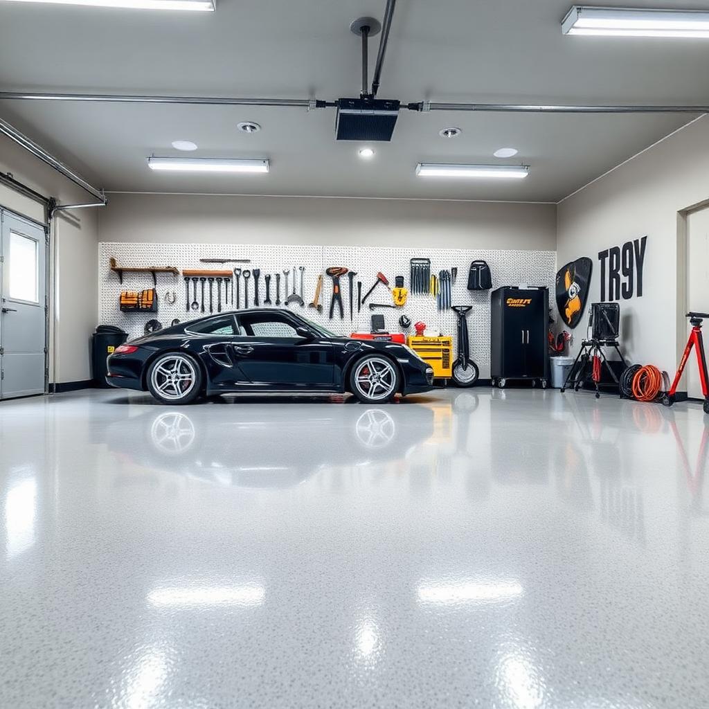 Garage met epoxy coating — Epoxy garagevloer met chips in Wijchen