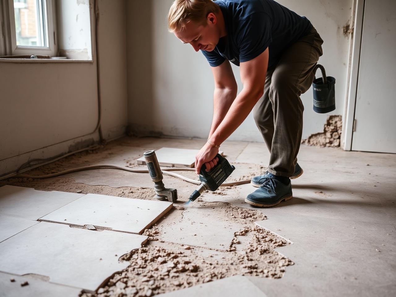 Oude vloer verwijderen — Tegels, lijmresten, parket of PVC — wij maken de ondervloer klaar.